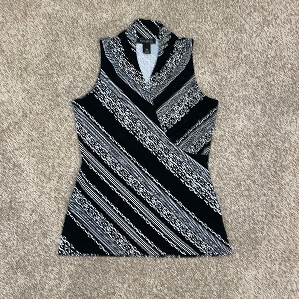 WHBM Black and White Diagonally Striped Blouse, XS